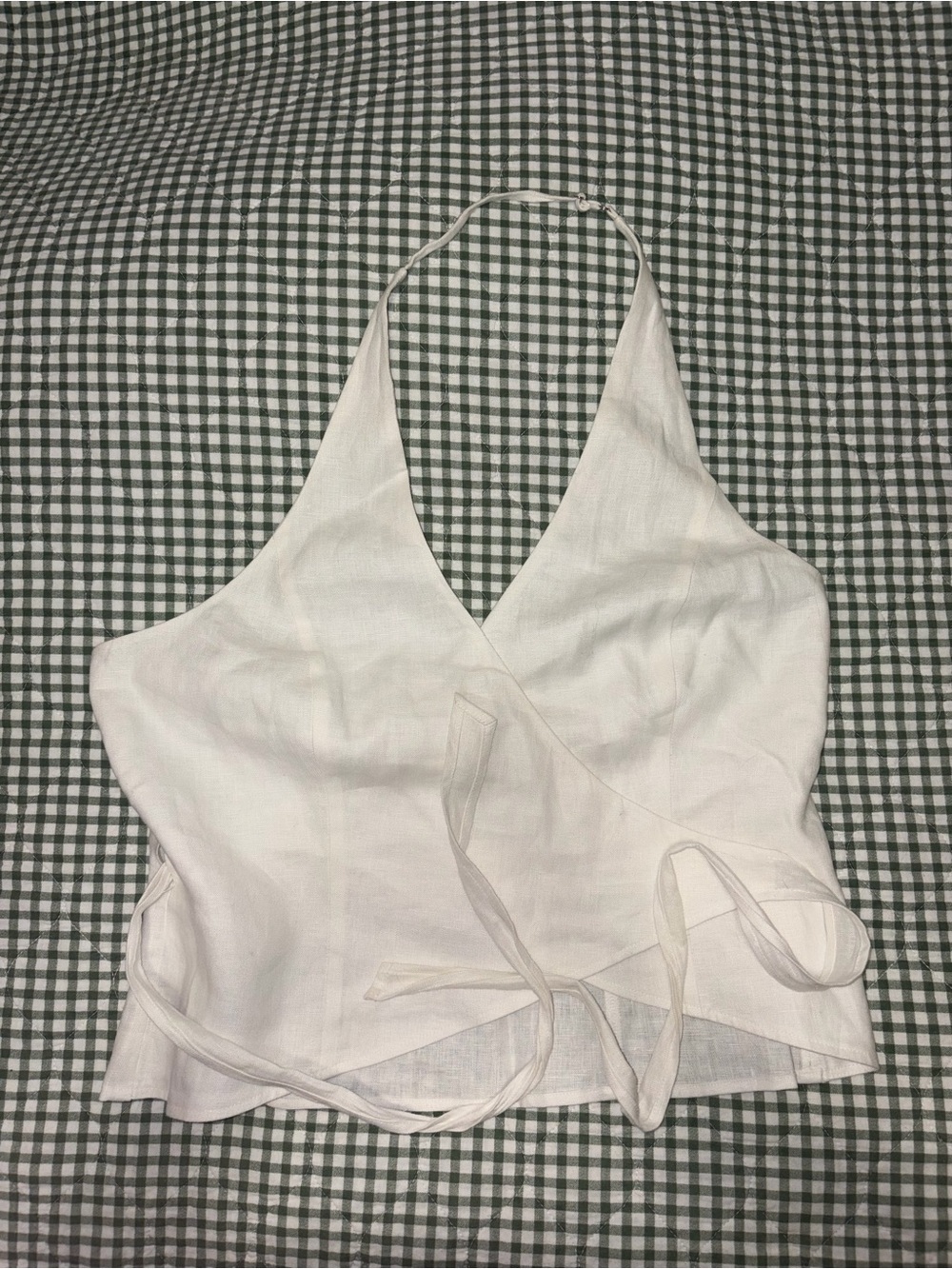 Reformation White Linen Halter Wrap Crop Top